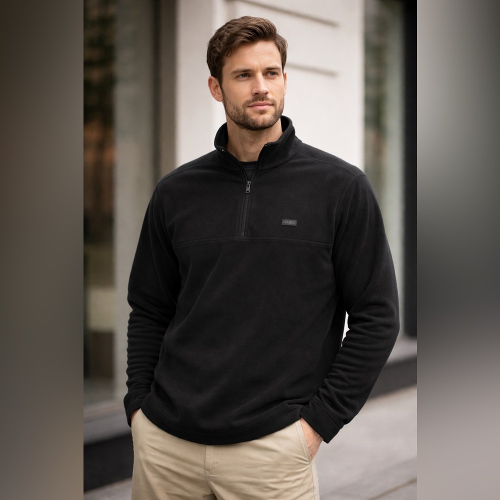 🖤‎ RAINS Black Quarter Zip Fleece Pullover Men’s Large 🖤